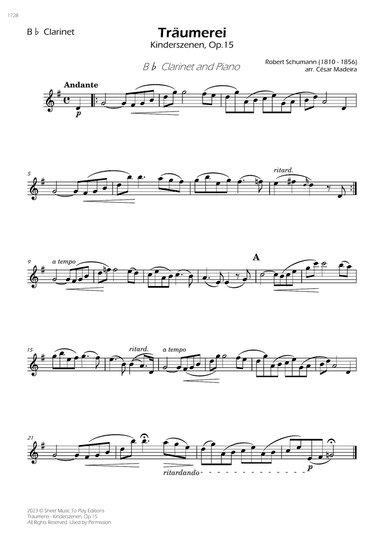 Traumerei by Schumann - Bb Clarinet and Piano (Individual Parts)