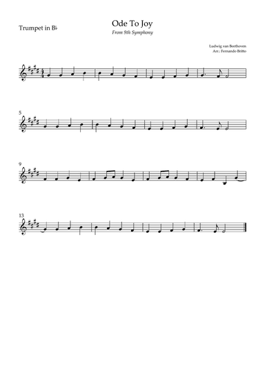 Ode To Joy (from Beethoven's 9th Symphony) for Trumpet in Bb Solo