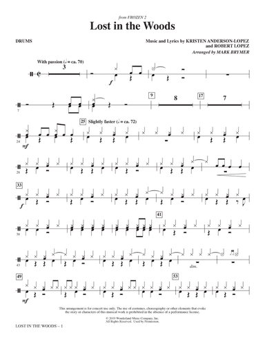 Lost in the Woods (from Disney's Frozen 2) (arr. Mark Brymer) - Drums