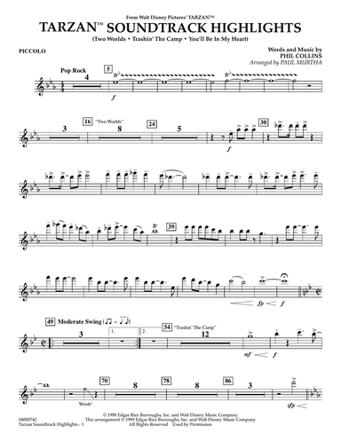 Tarzan Soundtrack Highlights (from Disney's Tarzan) (arr. Paul Murtha) - Piccolo