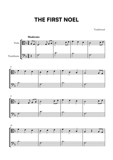 Traditional - The First Noel (F Major) (for Viola and Trombone)