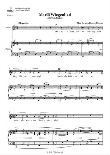Maria Wiegenlied, Op. 76 No. 52 (Original key. F Major)