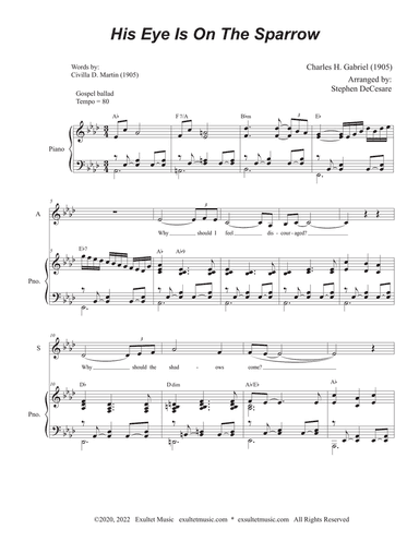 His Eye Is On The Sparrow (Duet for Soprano and Alto solo) (Easy Vocal Duet Version)