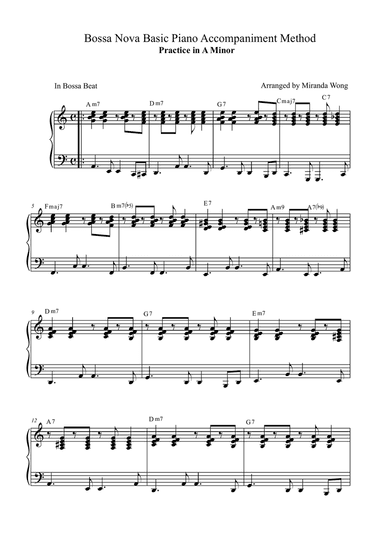 Piano Accompaniment for Bossa Nova No.1 in A minor - Jazz Lesson No.1