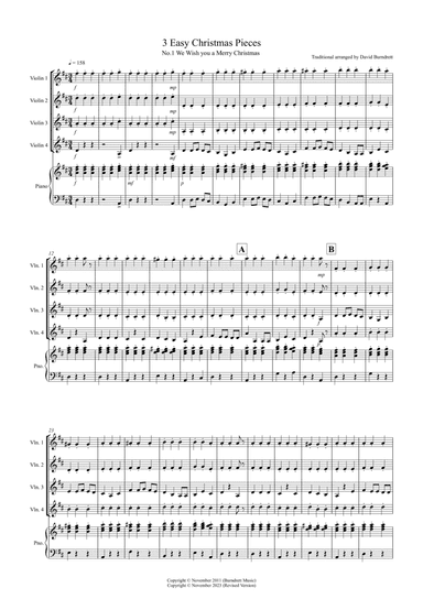 3 Easy Christmas Pieces for Violin Quartet