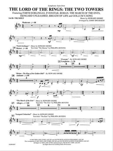The Lord of the Rings: The Two Towers, Symphonic Suite from: 3rd B-flat Trumpet