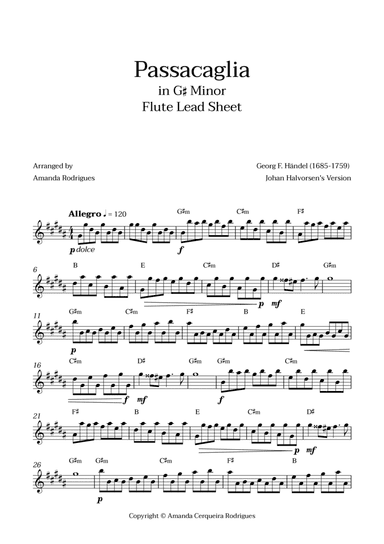 Passacaglia - Easy Oboe Lead Sheet in Am Minor (Johan Halvorsen's Version)