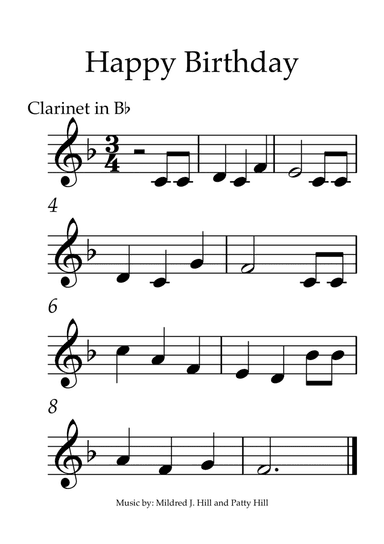 Happy Birthday - Clarinet