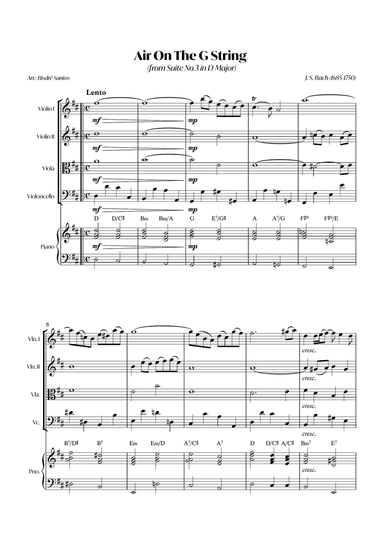 Air On The G String (from Suite No.3 in D Major) (Bach) - String quartet with Piano