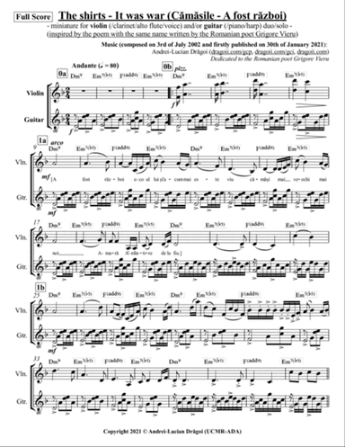 The shirts - It was war (Cămășile - A fost război) - miniature for violin (/clarinet/alto flute/