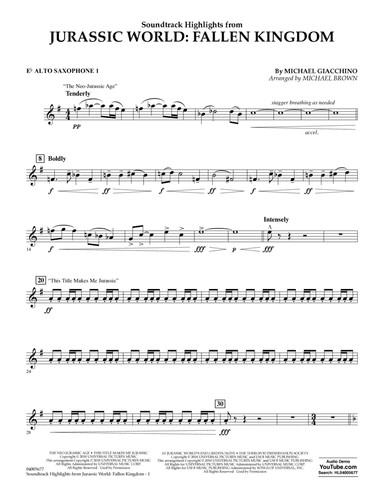 Highlights from Jurassic World: Fallen Kingdom (arr. Michael Brown) - Eb Alto Saxophone 1