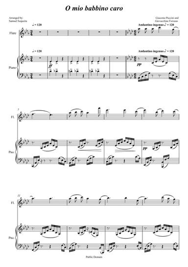 O mio babbino caro - for Flute and Piano accompaniment - orchestral play along