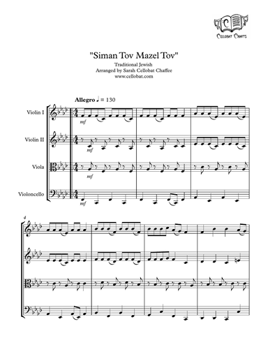 Siman Tov Mazel Tov - String Quartet - Traditional Jewish arr. Cellobat