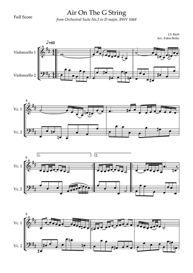 Air On The G String (J.S. Bach) for Cello Duo