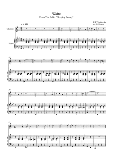 Waltz (Sleeping Beauty), Peter Ilyich Tchaikovsky, For Clarinet & Piano