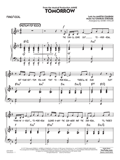 Tomorrow (from Annie) (arr. Mark Taylor) - Piano/Vocal