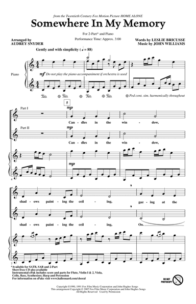 Somewhere In My Memory (from Home Alone) (arr. Audrey Snyder)