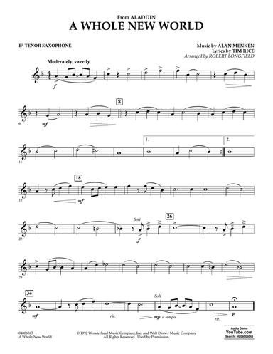 A Whole New World (from Aladdin) (arr. Robert Longfield) - Bb Tenor Saxophone