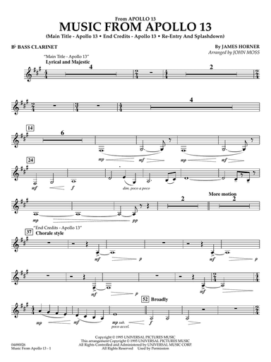 Music from Apollo 13 (arr. John Moss) - Bb Bass Clarinet