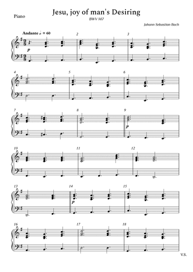 Jesu, Joy of Man's Desiring Accompaniment for Piano (Not Chords)