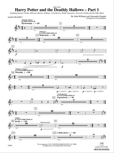 Harry Potter and the Deathly Hallows, Part 1, Suite from: 2nd B-flat Trumpet