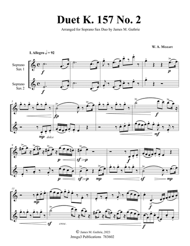 Mozart: Duet K. 157 No. 2 for Soprano Sax Duo