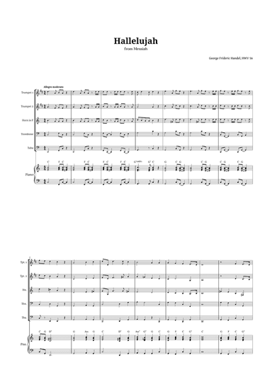 Hallelujah by Handel for Brass Quintet and Piano