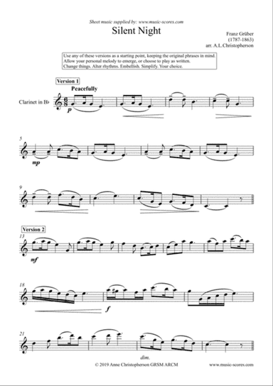 Silent Night - Solo Clarinet