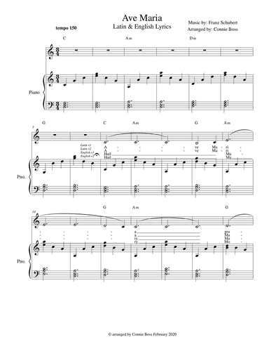 Ave Maria - Latin and English lyrics included for alto voice and piano