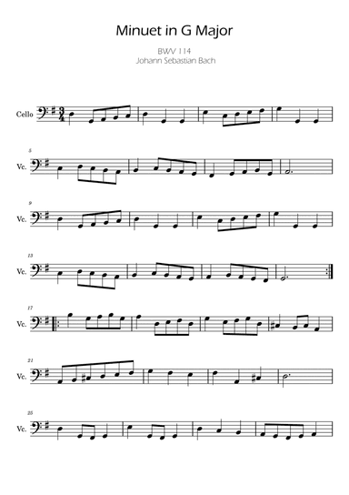 Bach Minuet in G major for Easy Cello