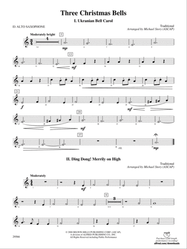 Three Christmas Bells (I. Ukranian Bell Carol, II. Ding Dong! Merrily on High, III. Jingle Bells): E-flat Alto Saxophone