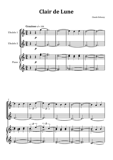 Clair de Lune by Debussy - Ukulele Duet with Piano