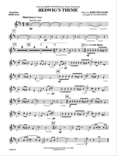 Hedwig's Theme (from Harry Potter): (wp) 1st Horn in E-flat
