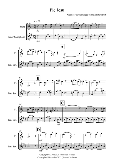 Pie Jesu (from Requiem) for Flute and Tenor Saxophone Duet