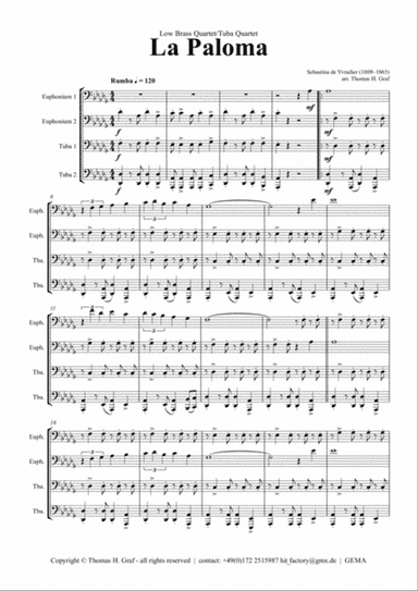 La Paloma - Spanish Habanera - Brass Quartet