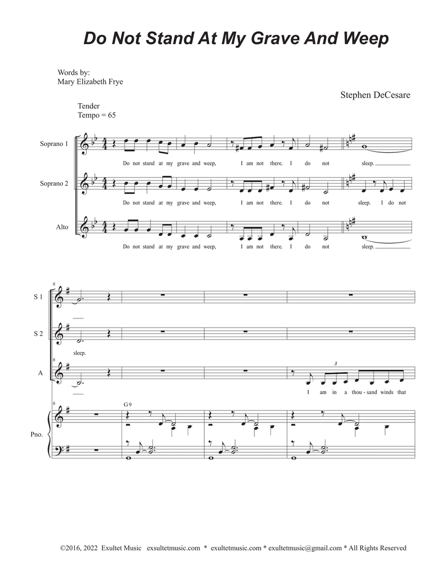 Do Not Stand At My Grave And Weep (Vocal Trio - (SSA)
