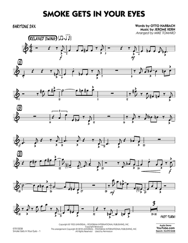 Smoke Gets In Your Eyes (arr. Mike Tomaro) - Baritone Sax