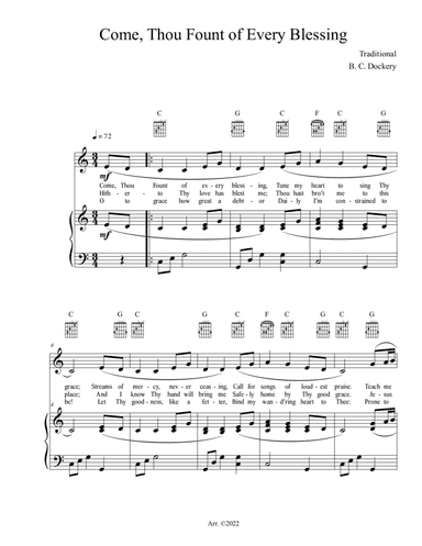 Come, Thou Fount of Every Blessing (Piano/Vocal/Guitar)