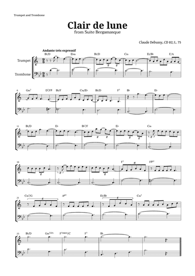 Clair de Lune by Debussy for Trumpet and Trombone
