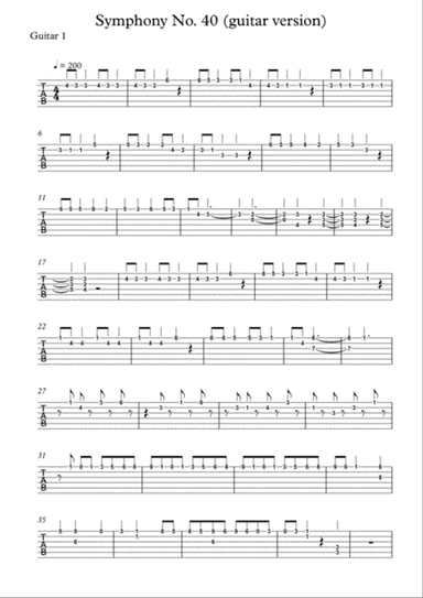 Symphony No. 40 for guitar (tab)