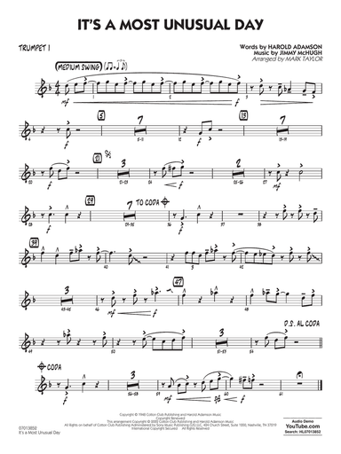 It's a Most Unusual Day (arr. Mark Taylor) - Trumpet 1