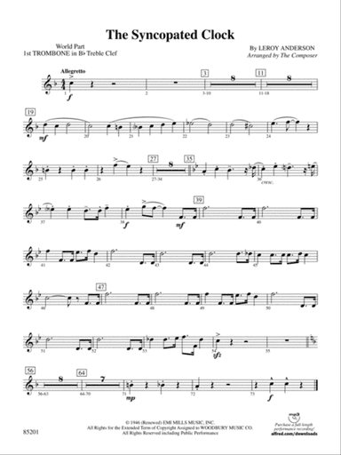 The Syncopated Clock: (wp) 1st B-flat Trombone T.C.