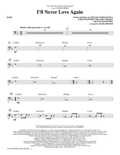 I'll Never Love Again (from A Star Is Born) (arr. Mark Brymer) - Bass