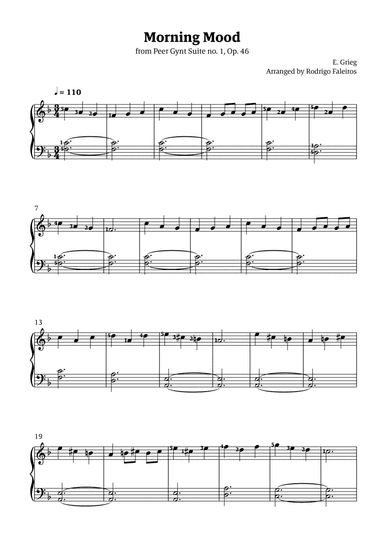 Morning Mood (easy piano - intermediate level 2 - with fingerings)