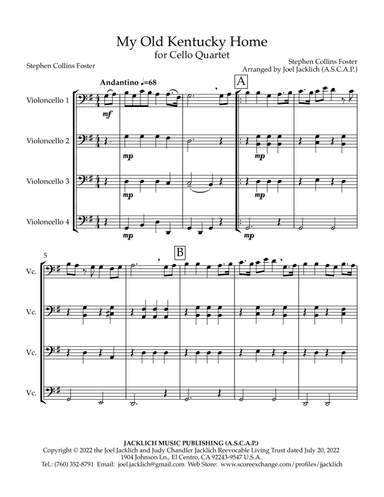 My Old Kentucky Home (for Cello Quartet)