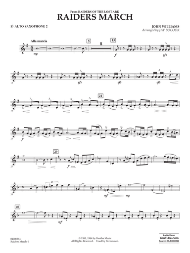 Raiders March (from Raiders Of The Lost Ark) (arr. Jay Bocook) - Eb Alto Saxophone 2