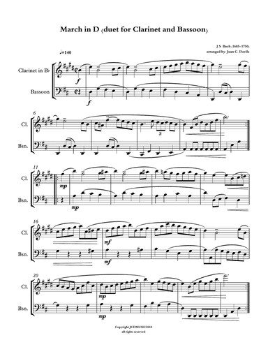 March in D (duet for Clarinet and Bassoon) by J.S. Bach