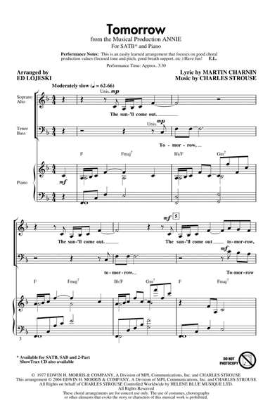 Tomorrow (from Annie) (arr. Ed Lojeski)