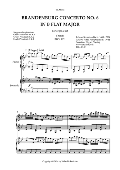 Brandenburg Concerto No. 6 in Bb Major, BWV 1051 (arr. for Organ Duet) by Johann Sebastian Bach