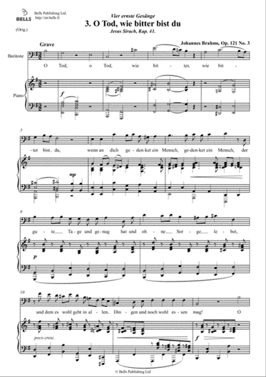 O Tod, wie bitter bist du, Op. 121 No. 3 (Original key. E minor)